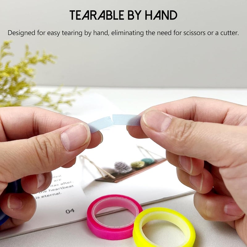 Ceemiaa 5 Rolls Fluorescent Highlighter Tape – Transparent Removable Neon Marking Sticker for Books, Notes & Labels – Writable PET Annotation Strips for Study, Office & Home - Image 5